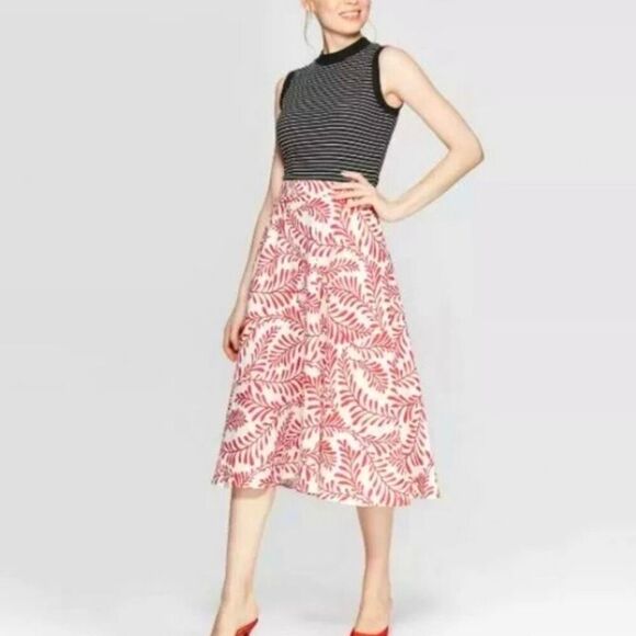 Who What Wear Linen Blend Leaf Print Skirt size 8 - Picture 1 of 8